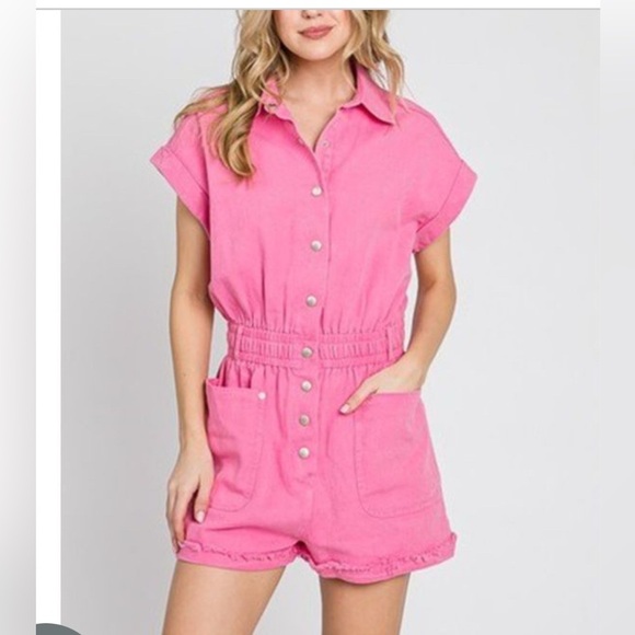 Pants - Pink Button-Up Romper